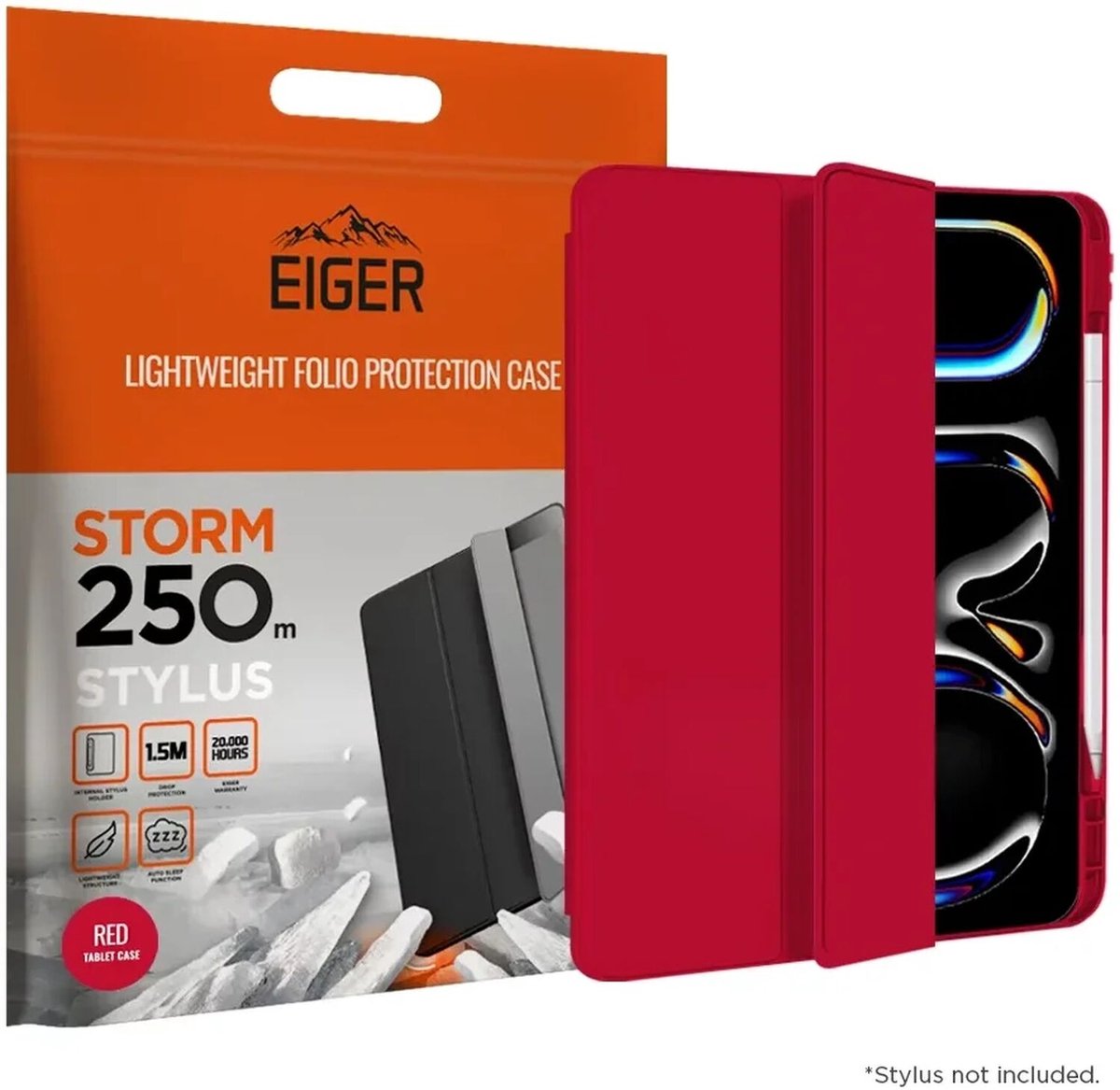 Eiger Storm 250m Stylus Hoes Geschikt voor iPad Pro 11 (2024/2025) - Hoes met Penhouder - Met Slimme Sleep / Wake Functie - Rood