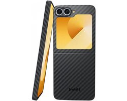 NEKIT Fiber Hoesje Geschikt voor Samsung Galaxy Z Flip 7 FE / 6 - Compatibel met MagSafe - Kevlar Aramidevezels 1500D - Back Cover Ultra Dun - Grijs/Zwart