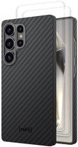 NEKIT Fiber Hoesje met 2-Pack Screenprotector Geschikt voor Samsung Galaxy S24 Ultra | Compatibel met MagSafe & Qi2 | Kevlar Back Cover | GRS Gerecycled Glas | 9H+ Gehard | met Installatiebox | Zwart