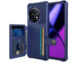 Portemonnee Hoesje Geschikt voor OnePlus 11 - Back Cover met Pasjeshouder - Telefoonhoesje voor Pinpas - Kaarthouder op Achterkant - Case met Magneet voor Auto Houder Donkerblauw