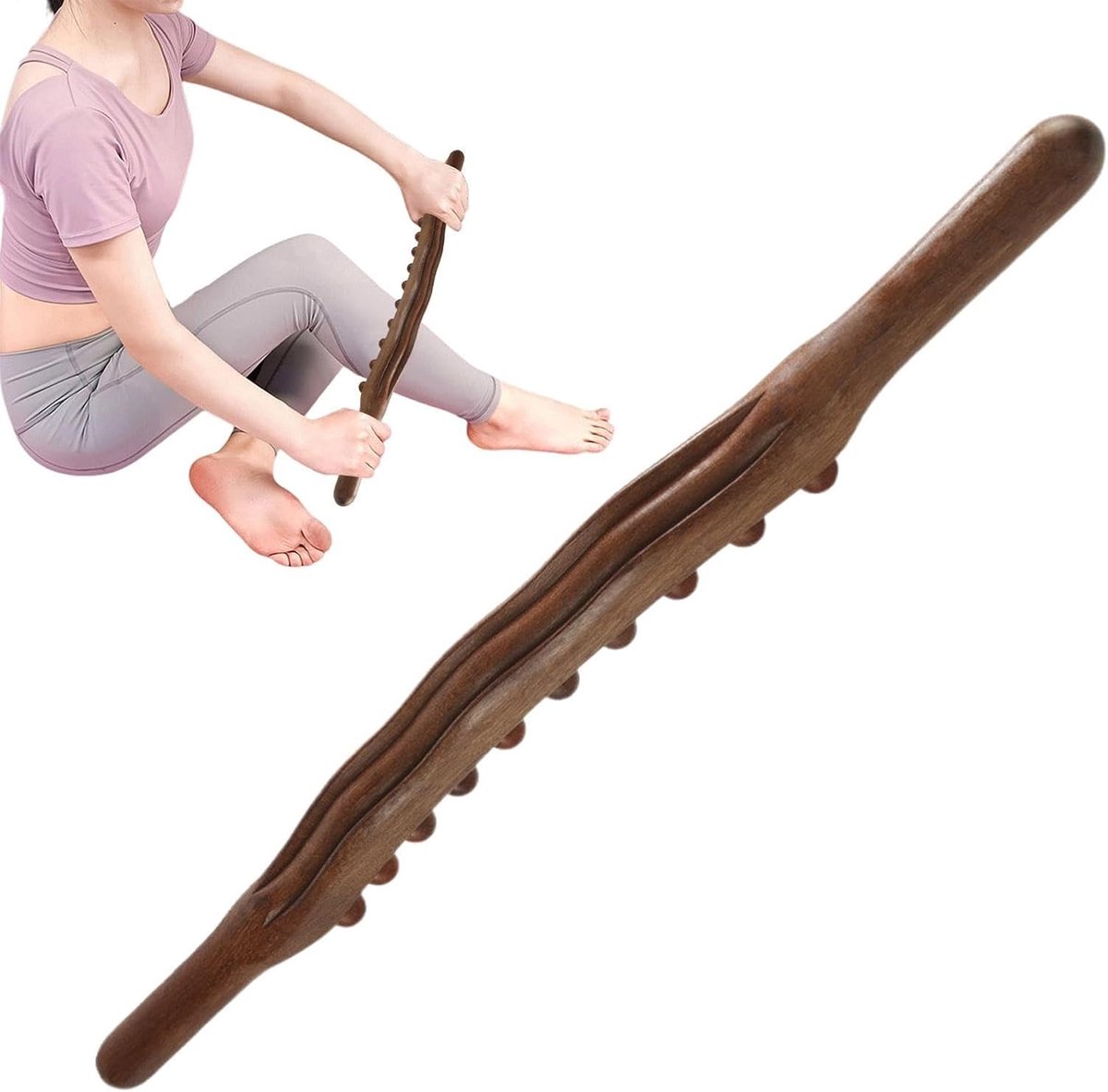 Houten Massage Roller - Massage Stok - Spierontspanning - 31 Kralen Ontwerp - 58 cm Lengte - Natuurlijk Hout