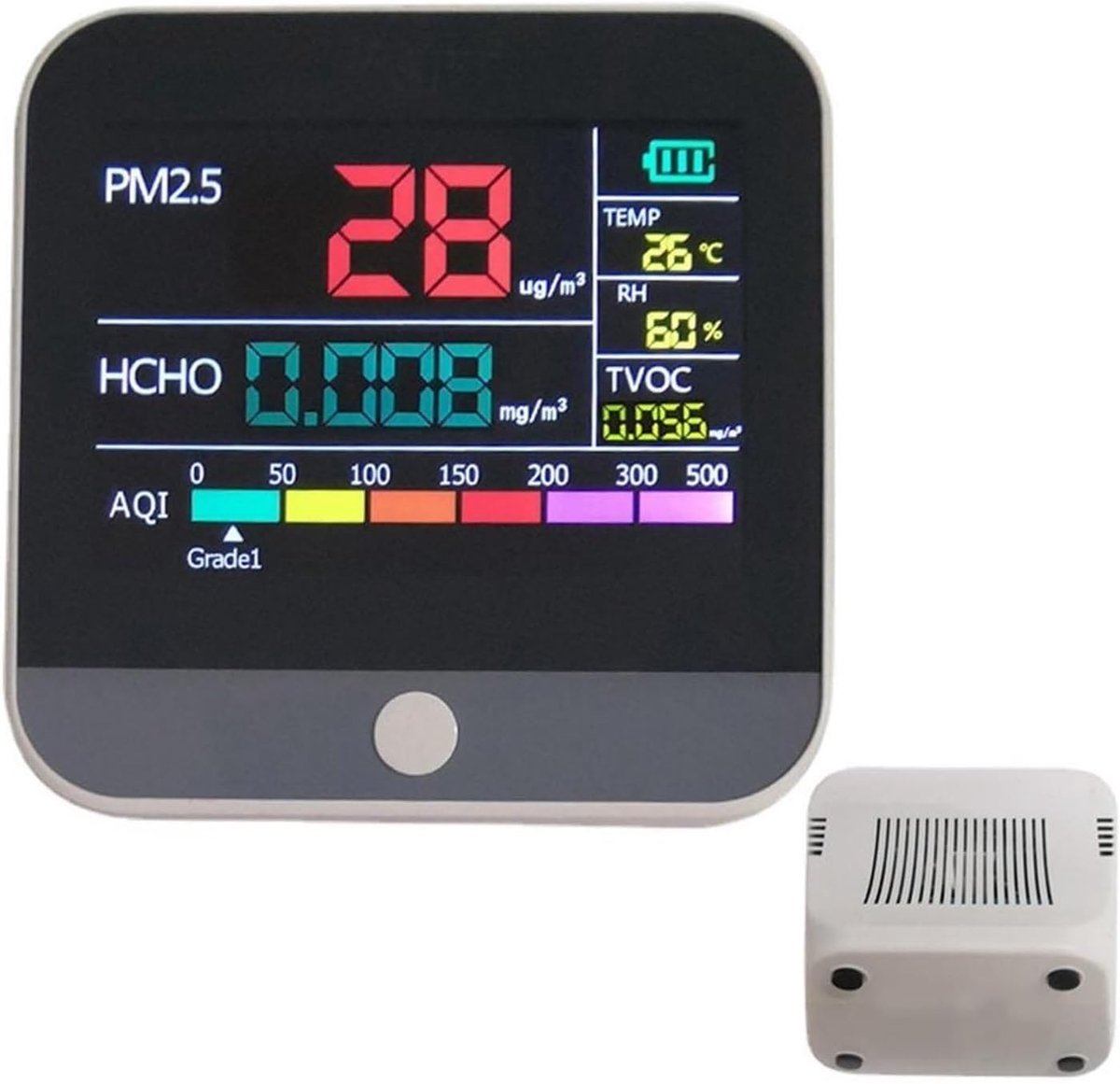 Luchtkwaliteitsmeter - Binnenlucht monitor - Gezond Binnenklimaat - Real-time Meting - 90x90x50 mm - Wit