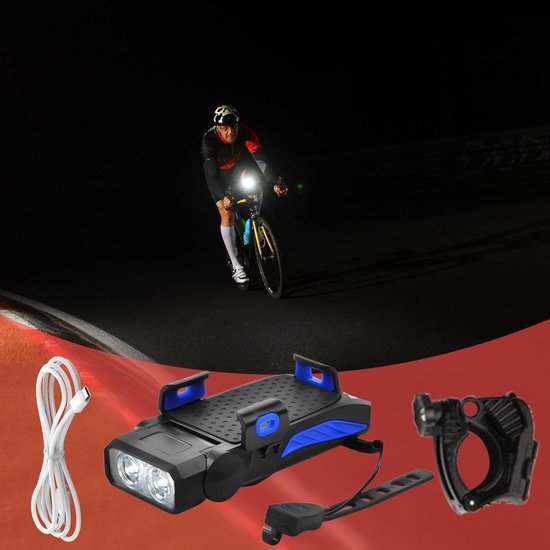 Fietsverlichting Telefoonhouder - Veiligheidsverlichting Fiets - Navigatie Fietsritten - 130 dB Claxon - 16 x 12 x 6 cm - Blauw — afbeelding 2