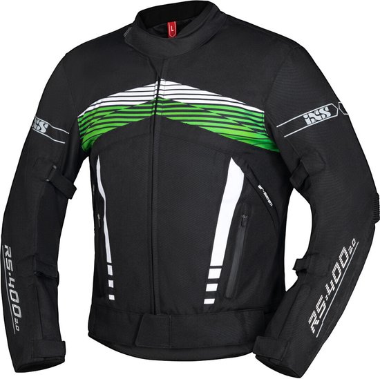 IXS RS-400-ST 3.0 Waterdichte Zwart Wit Groen Textiele Motorjas - Jas