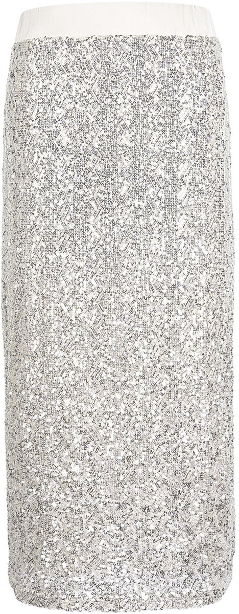 Stralende Polyester Potlood Rok met Fijne Pailletten - Zilver - Maat L