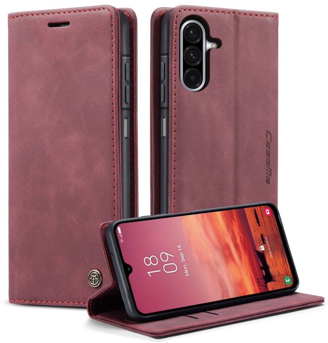 CaseMe 013 Hoesje Geschikt voor Samsung Galaxy A17 - Book Case met Standaard - Portemonnee Beschermhoes - Pasjeshouder voor Twee Pasjes - Rood