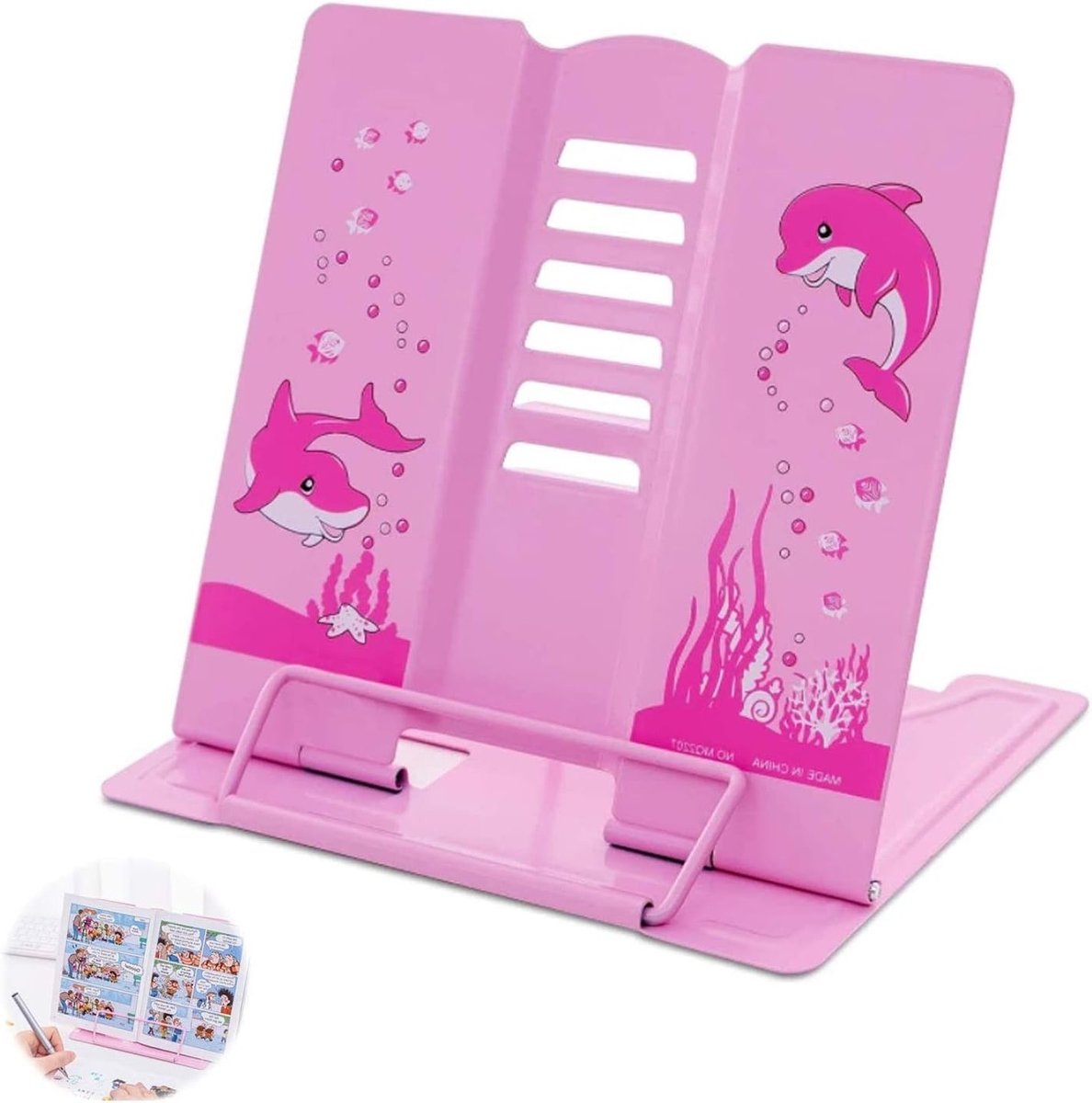 Boekenstandaard voor Koken en Lezen, Verstelbare Leesstandaard voor School en Kantoor, Ideaal als Boeksteun (Roze)