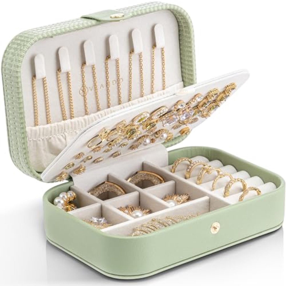 ModernStore Sieradendoosje op Reis - Stijlvolle Sieradenopslag - Kleine Oorbellenorganizer - Reisetui - Cadeau voor Vrouwen - Groen