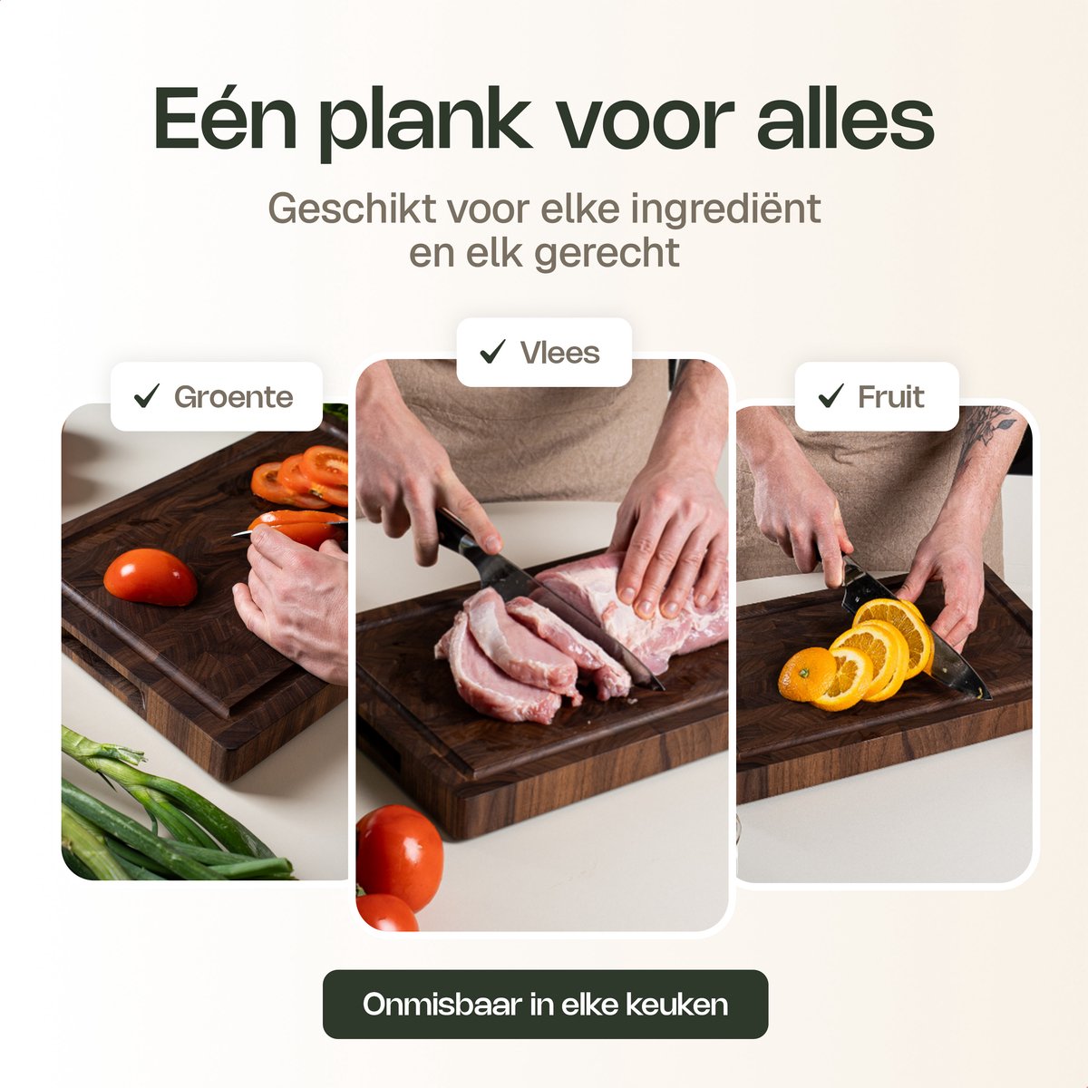 VDN Professionele Snijplank Amerikaans Walnoot Hout met Sapgeul en Handvaten – Anti-slip Borrelplank - Hakblok Kopshout 26x38x3.5 cm — cadeau in Kookcadeaus - foto 4