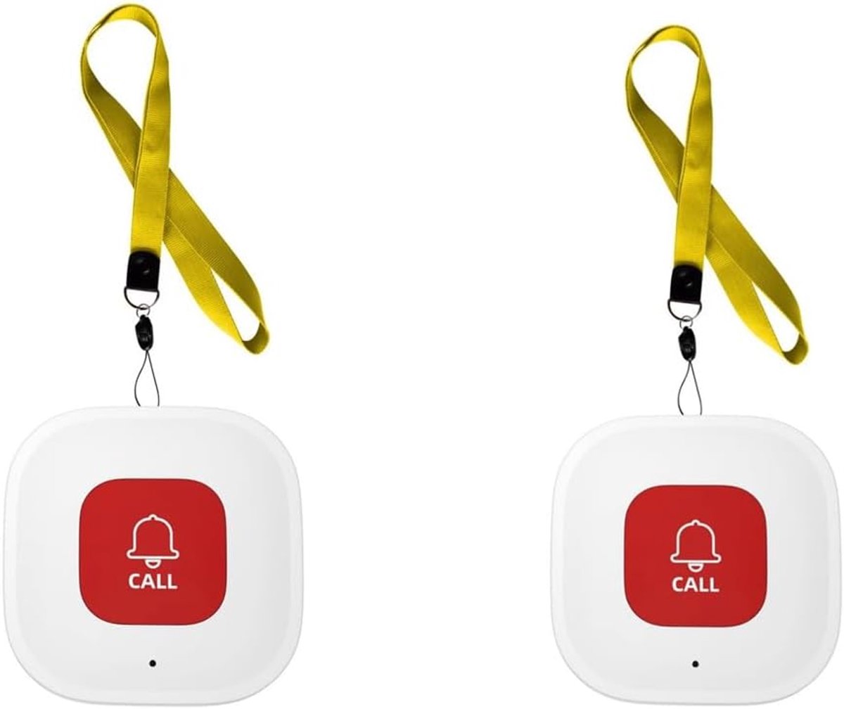 Noodoproep Knop - Draadloze Pager Zender - Hulp Inschakelen - Tuya WiFi App Bediening - 2 stuks - Wit Rood