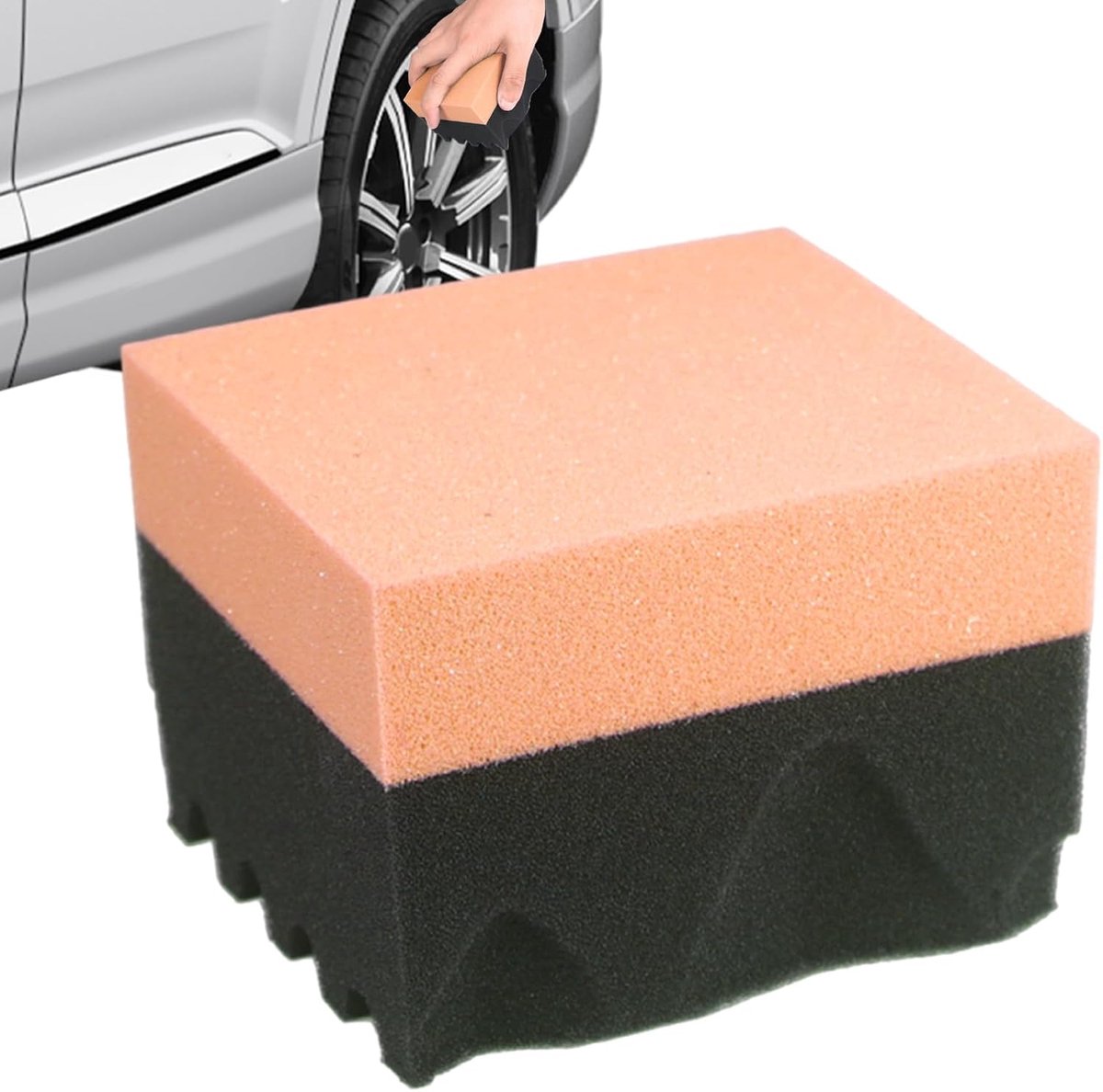 Banden Verzorgingsapplicator - Wax Pad Schuim - Auto Onderhoud - Golf Design Groeven - 9.5x8.5x6.5 cm - Oranje