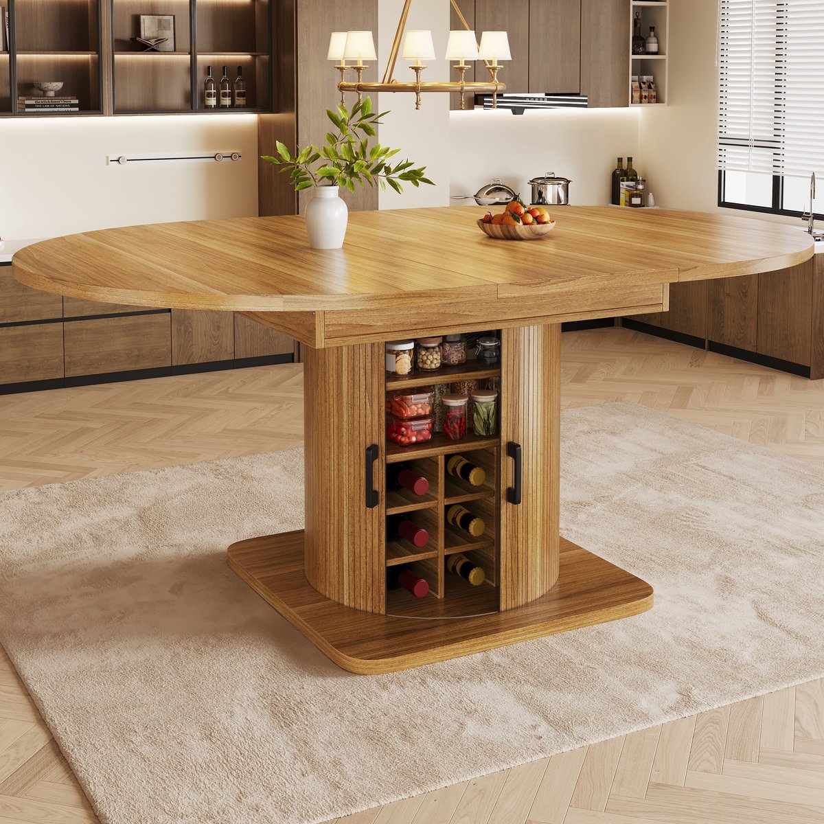 MODENUIT Eettafel - Uitschuifbaar Met Opbergruimte - Voor Keuken En Eethoek - MDF En Metaal - Donkerbruin
