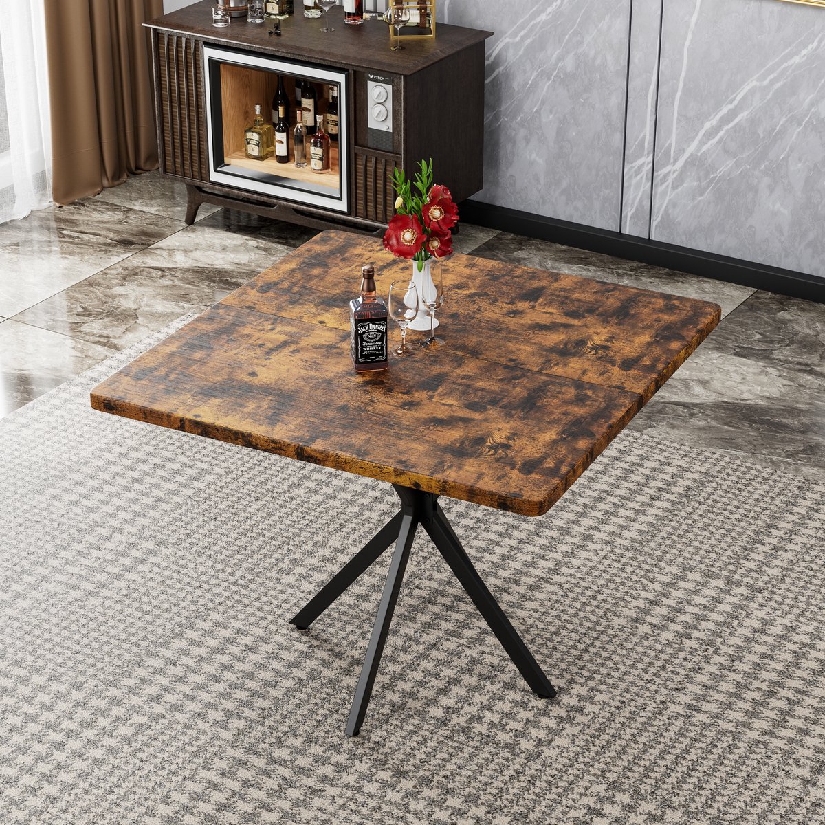 STILVORA Eettafel - Vierkant Ruimtebesparend Ontwerp Voor 4 Tot 6 Personen - Voor Keuken En Eethoek - Hout En Metaal - Bruin Wit