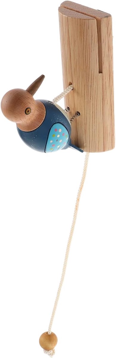 Houten Deurbel - Vogelbel - Bezoek Aankondigen - Interactief Woodpecker Mechanisme - 11.3 x 7 x 4.8 cm - Blauw