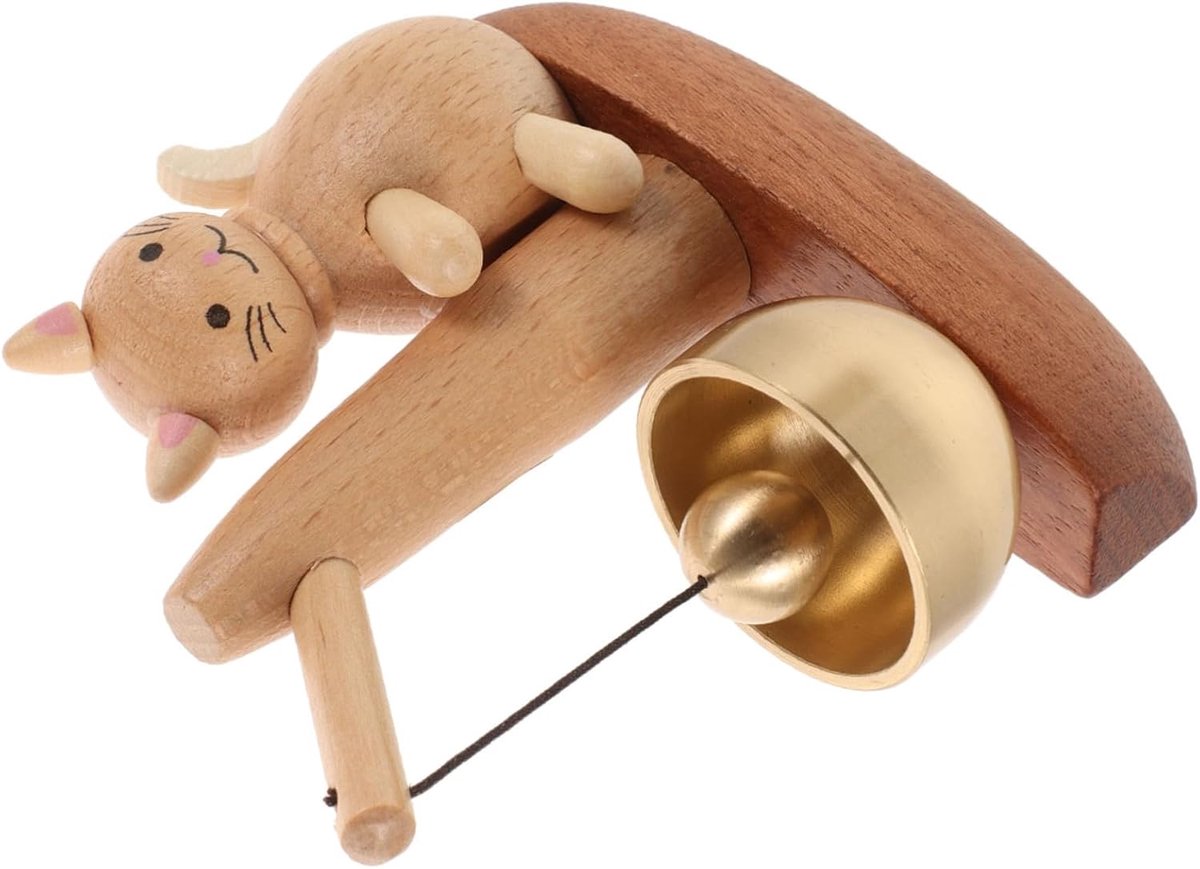 Houten Deurbel - Kattenbel Windgong - Entree Decoratie - Uniek Kat Ontwerp - 9 x 8.5 x 3.3 cm - Meerkleurig
