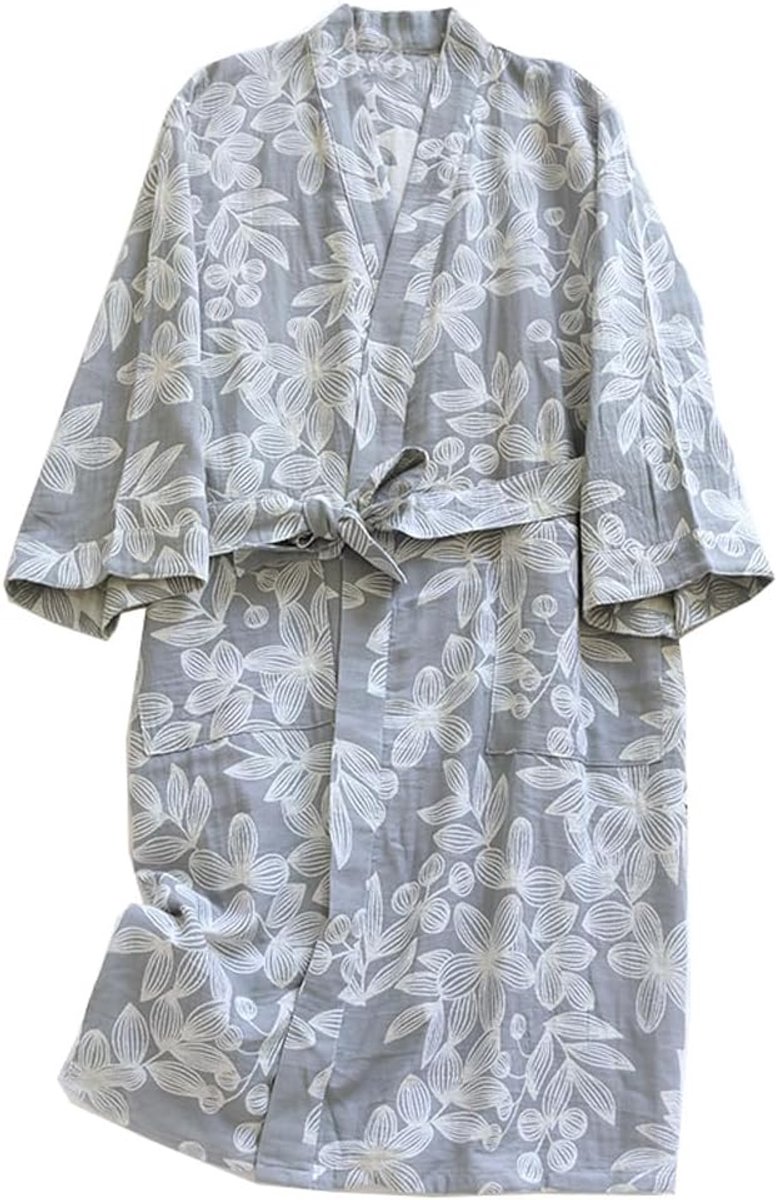 Katoenen Badjas - Dames Kimono - Ontspannen Thuis - Ademend Materiaal - One Size - Blauw