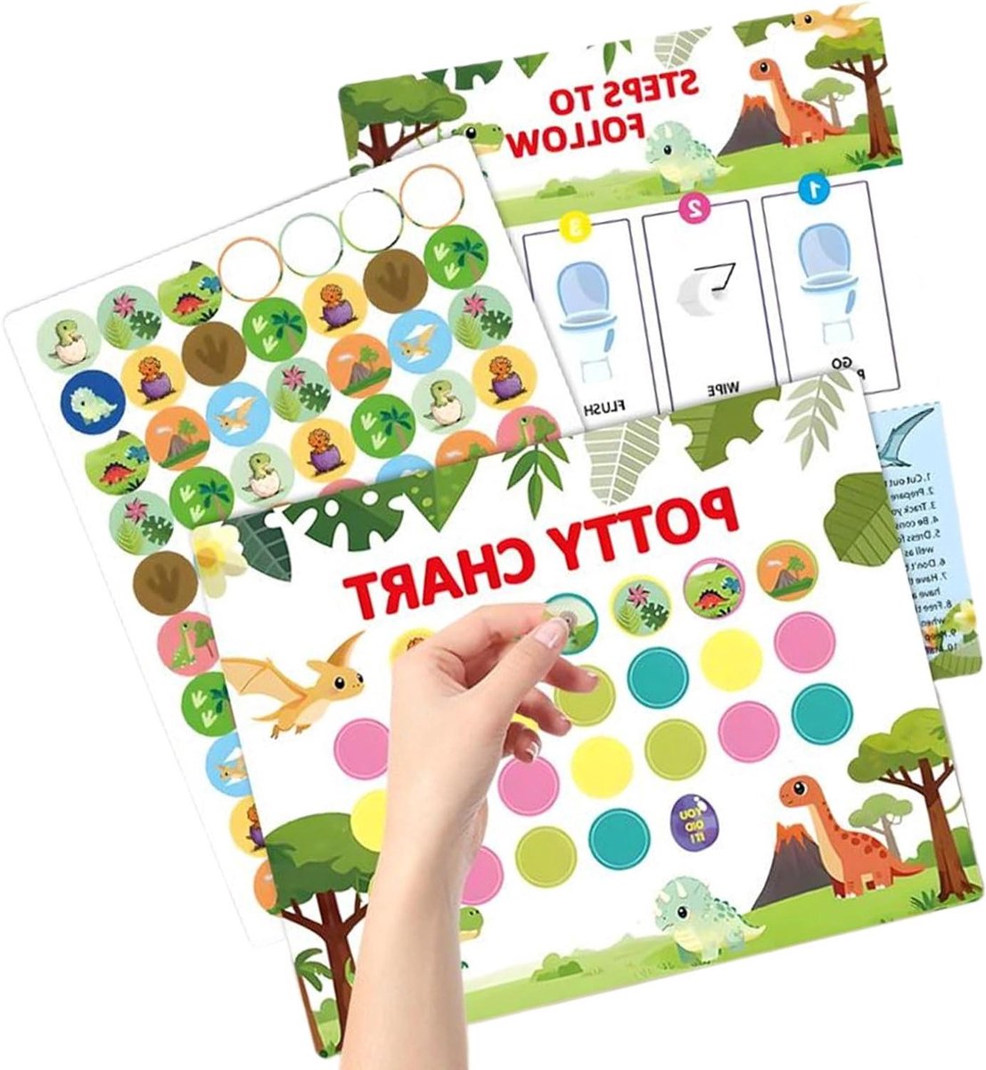 Toilettraining Stickerdiagram - Zindelijkheidstabel Beloningssysteem - Kinderen Leren Zindelijkheid - Interactief Stickersysteem - 21.59 x 27.94 cm - Dinosaurus Stickers
