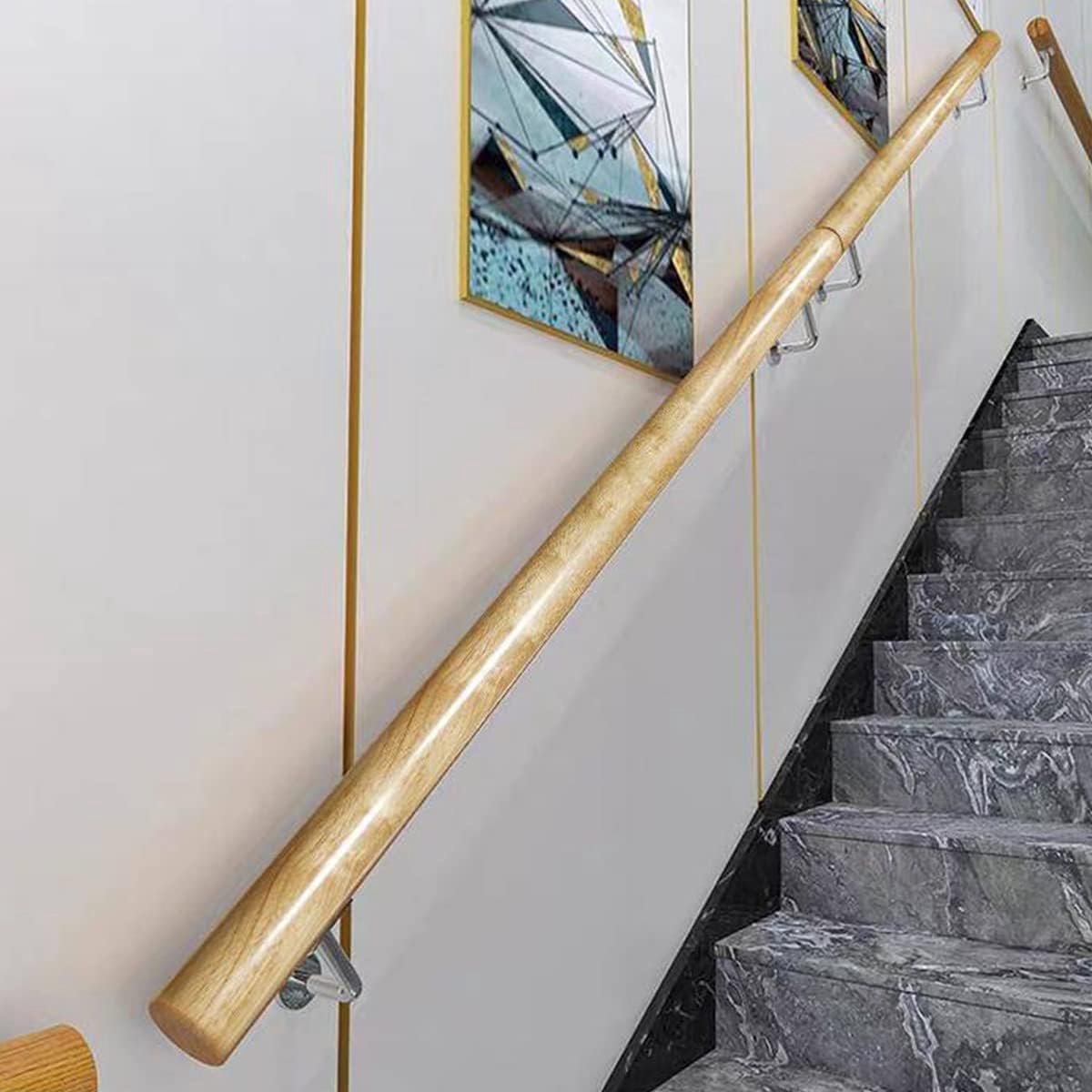 Houten Trapleuning Kit - Handgreep Muurbeugel - Veiligheid Verhoging - Milieuvriendelijk Grenenhout - 280 cm - Houtkleur