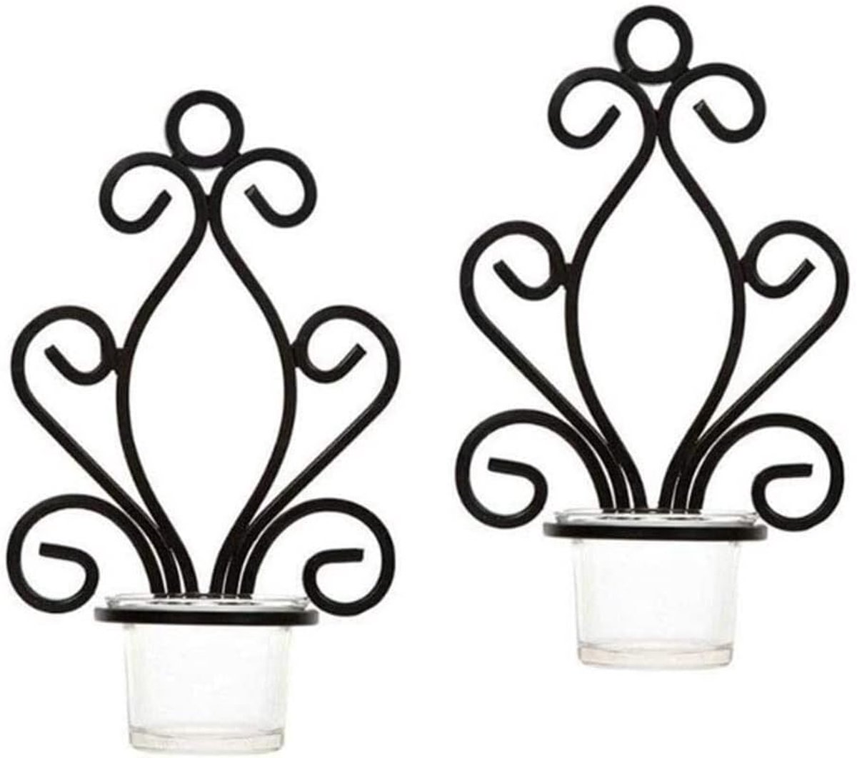 Kandelaars Set - Kaarsenstandaards Muur - Decoratie Huis - Elegant Briljant Ontwerp - 14x7x22.5 cm - Zwart