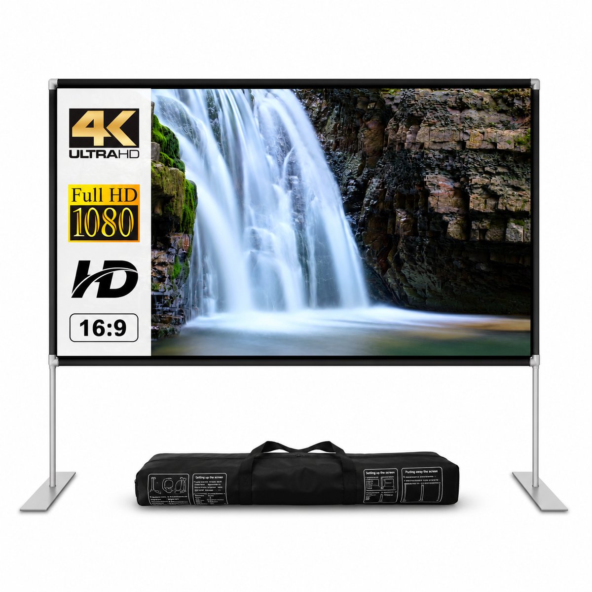 UpLiving Projectiescherm met Statief – 120 inch (266cm) | 16:9 | Mobiel Projectiescherm | WK voetbal 2026 | Beamerscherm | Projectieschermen | Projectiescherm beamer