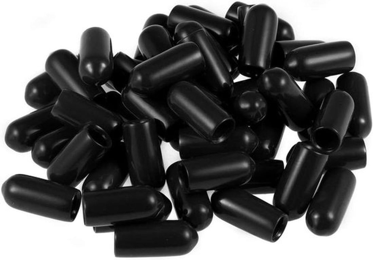 80 stuks zwarte rubberen eindkapjes voor 5 mm ID - flexibele ronde schroefdoppen en draadbeschermers - ideaal voor bouten, schroeven, buizen en kabels - zachte rubberen hoezen - set van 80 stuks.