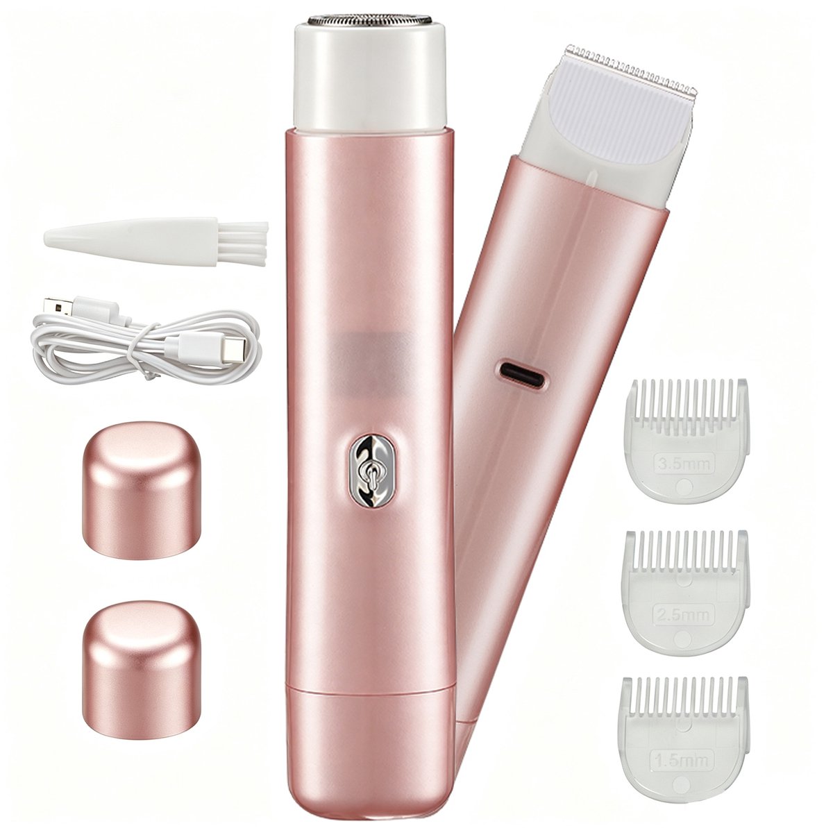 2-in-1 Dames Trimmer voor Lichaam en Bikinilijn – Trimmer & Foliescheerapparaat, USB-C, LED, 5 Opzetstukken, Roze
