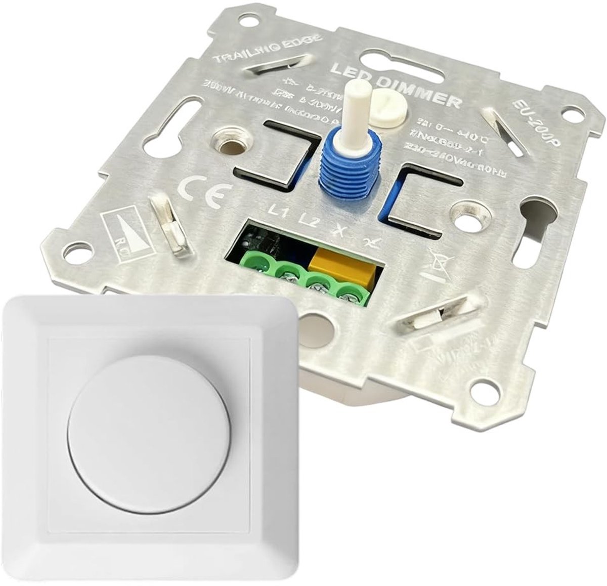 Led-dimmer-schakelaar - Wit - 84 x 84 x 45 mm - Dimbare Inbouwdimmer met Draai- en Drukknop - Voor Dimbare LED- en Halogeenlampen