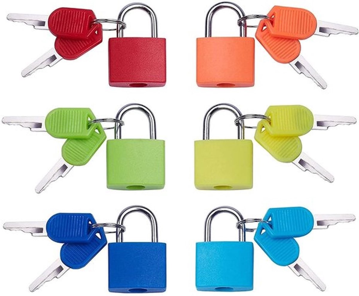 6 stuks mini-bagageslot, meerkleurig, hangslot met 2 sleutels voor bagage, koffer, klein hangslot, sleutel, voor reizen, koffer, school, laptoptas, willekeurige kleur