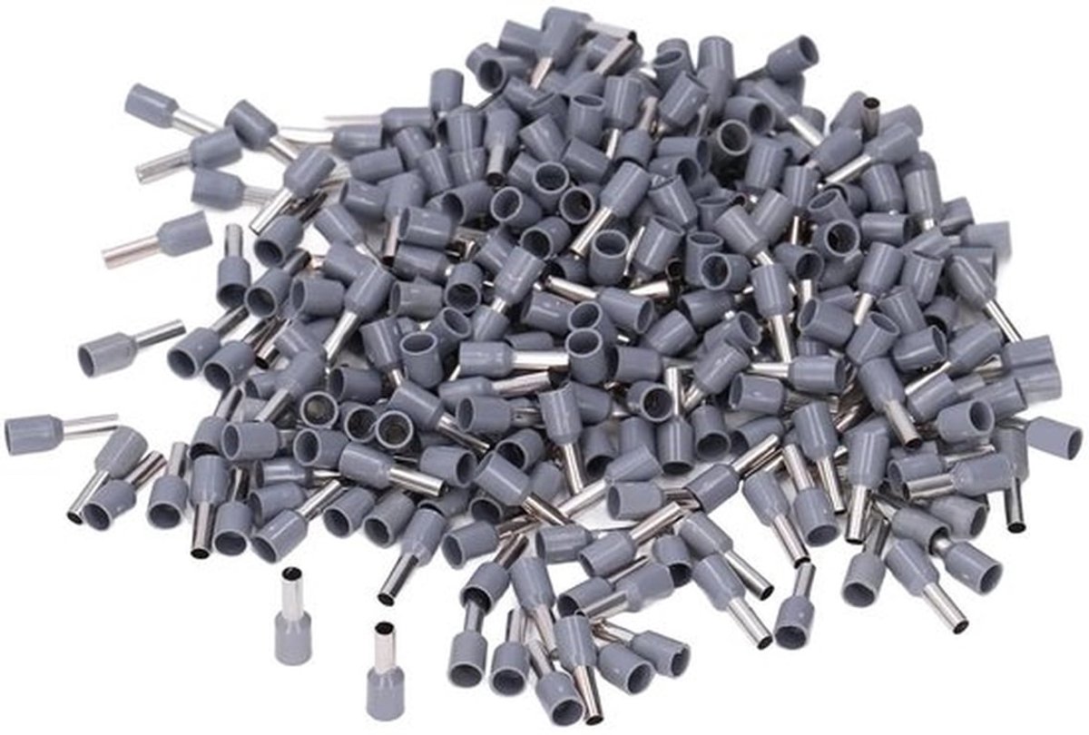 Elektrische Krimp-aansluitingen Cord Endtorsor Terminalblok - 1000 stuks, 12 AWG - Geïsoleerde Ulatederrule - E4009 (Geschikt voor elektrisch draadeinde) - Zilver - 12 AWG - Terminalkit