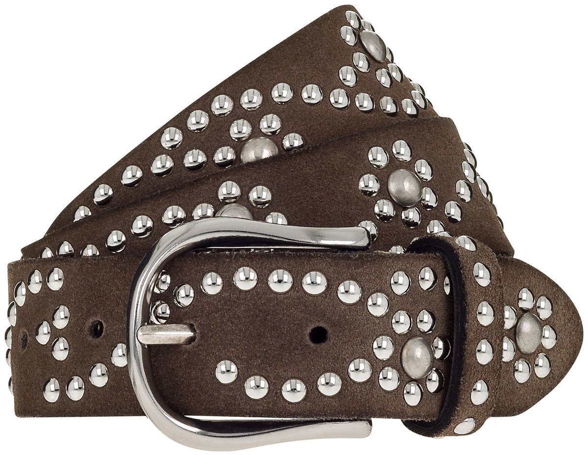 b.belt Studded belt Leder - Dames - 80 cm - dark taupe