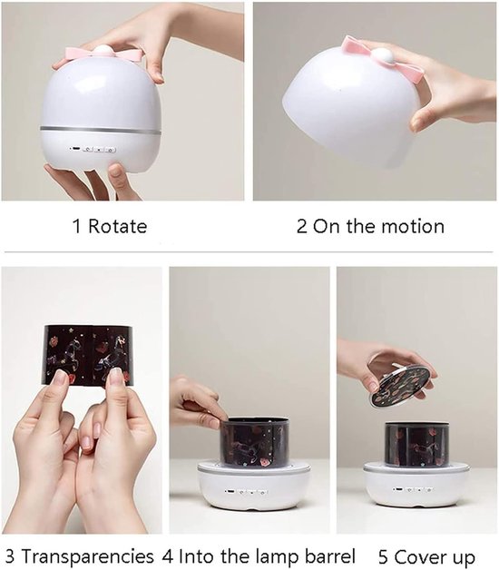 Sterrenprojectie nachtlampje voor kinderen, LED sterrenprojector nachtlampje met 360° rotatie en 6 projectiefilms, baby nachtprojector — afbeelding 2