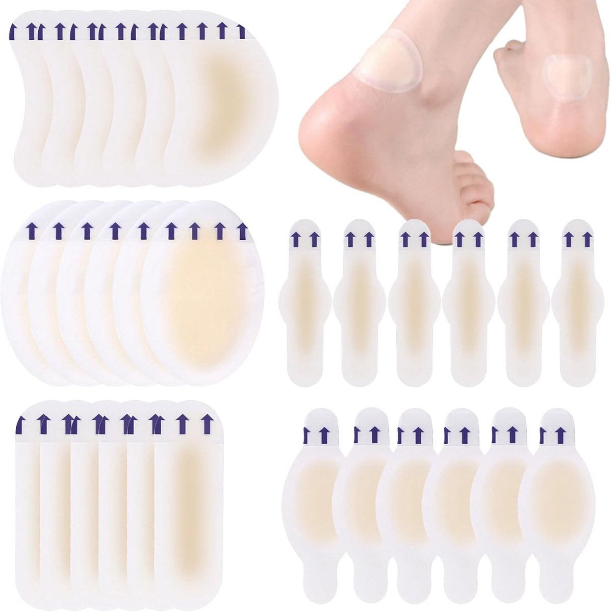 30 Stuks Hydrocolloïdale Blisterpleisters, Waterdicht en Onzichtbaar voor Voeten, Hielen en Vingers in 5 Maten