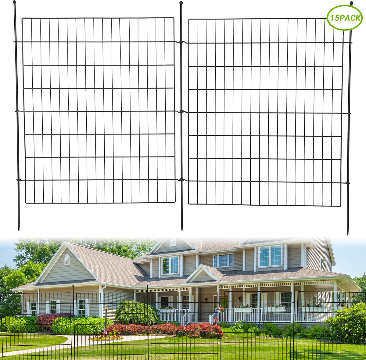 Tuinhek 15 Panelen - 81cmHx74cmB - Decoratief Metaal Tuinhek - Roestvrij - Dierenbarrière - Tijdelijk Hondenhek - Inclusief Grondpalen En Hamer - Voor Tuin Terras