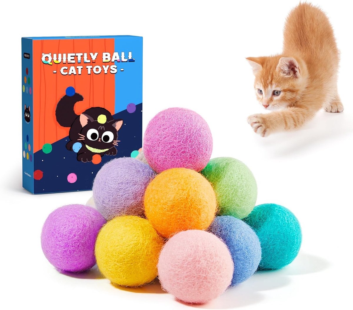 Voerpuzzel voor kat - Multicolor - 4,06 cm - Vilten Kattenbal met Kattenkruid - Speelgoed voor Binnen