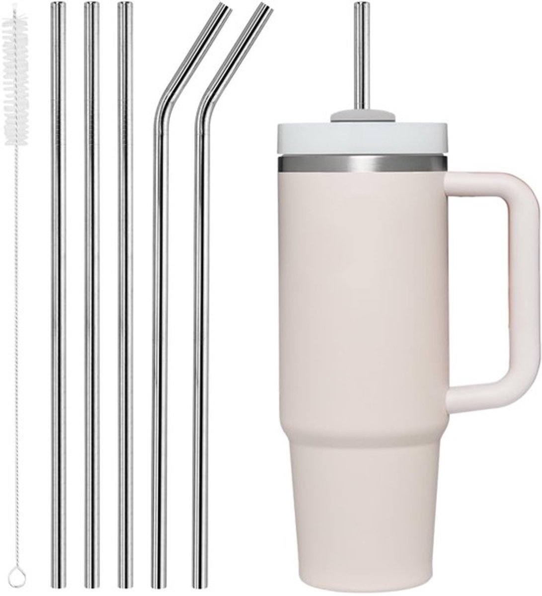 Set van 5 herbruikbare roestvrijstalen drinkrietjes met reinigingsborstel
