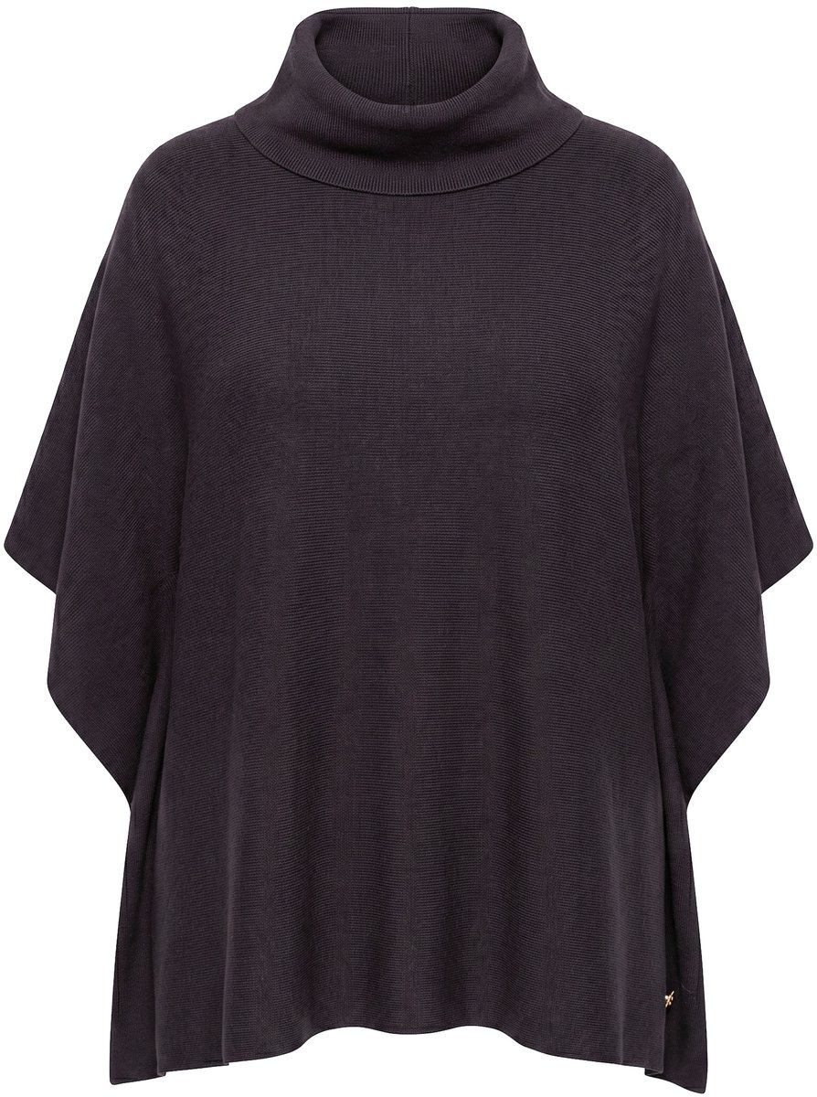 Ulla Popken - Dames - Poncho-trui oversized opstaande kraag mouwloos - Mahonie - Maat 3+