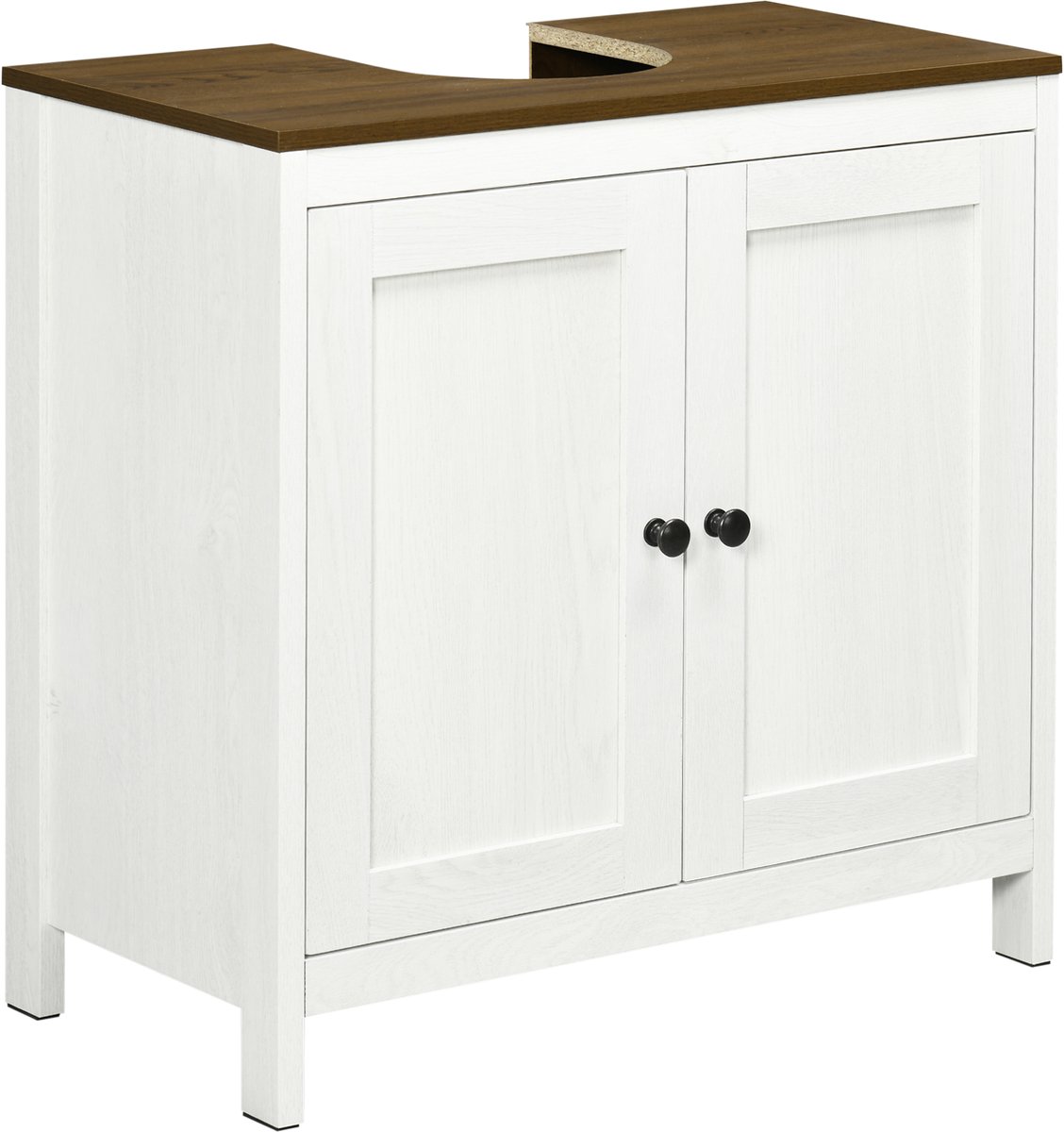 Badkamer Kastje Onder Wastafel - onderkast met 2 deuren met plank - 60 x 30 x 60 cm - wit en houtlook