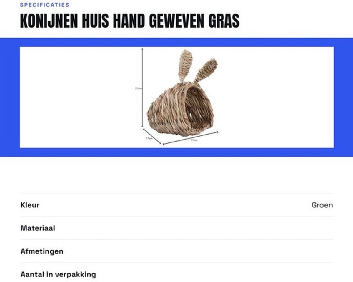 Konijnenhuis Hand Geweven Gras – Speelhuisje voor Cavia/Chinchilla – Duurzaam – Comfortabel – Geschikt voor Kleine Dieren – Verstelbaar – Dierenhuis