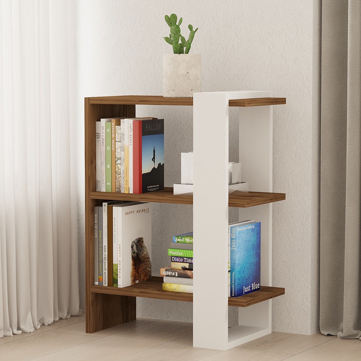 Skye Decor , Boekenkast, Gaye - Walnut, White, Gemelamineerde spaanplaat, Walnoot & Wit, 51,8 x 25 x 70 cm