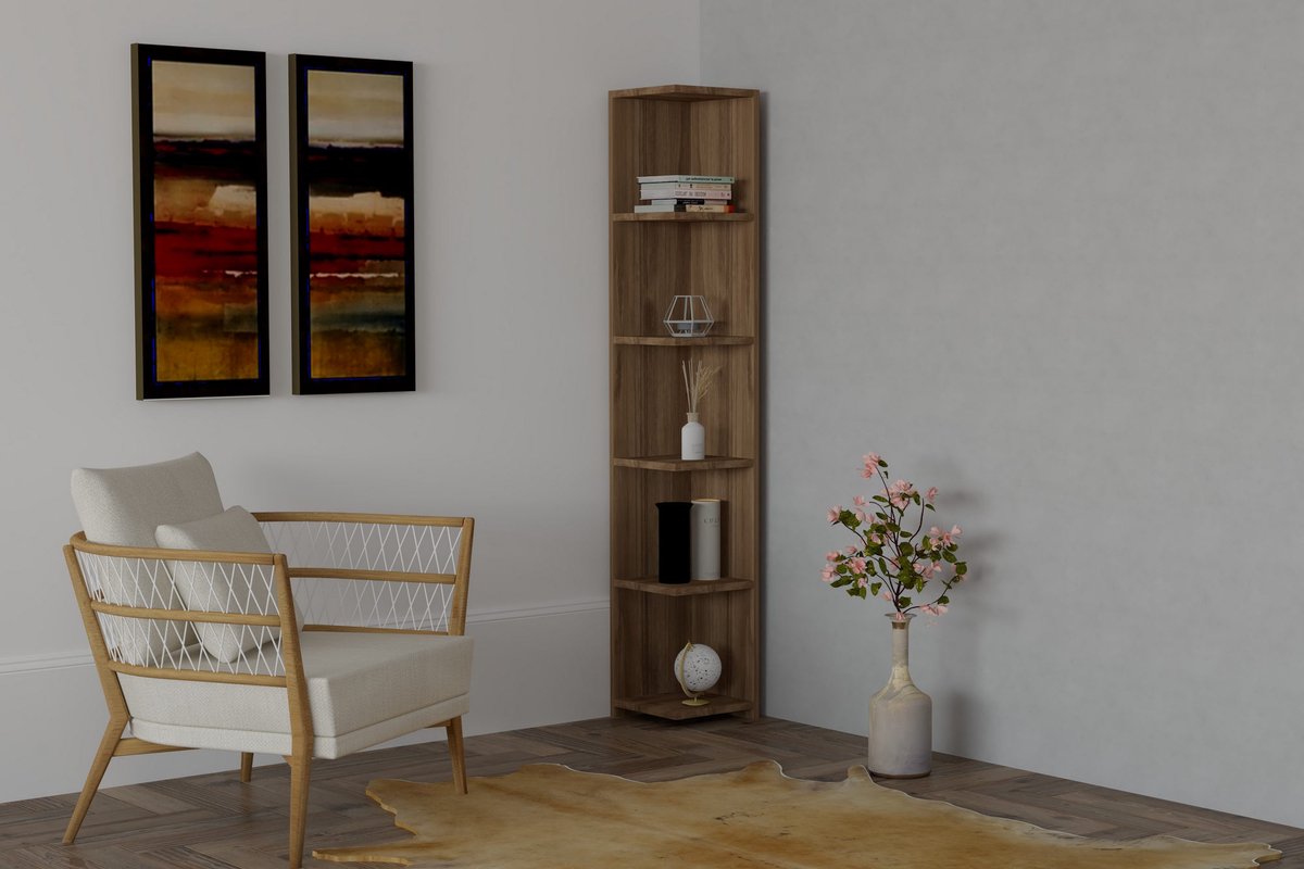 Skye Decor , Boekenkast, Levanzo, Gemelamineerde spaanplaat, Walnoot, 25 x 25 x 160 cm Okkernoot