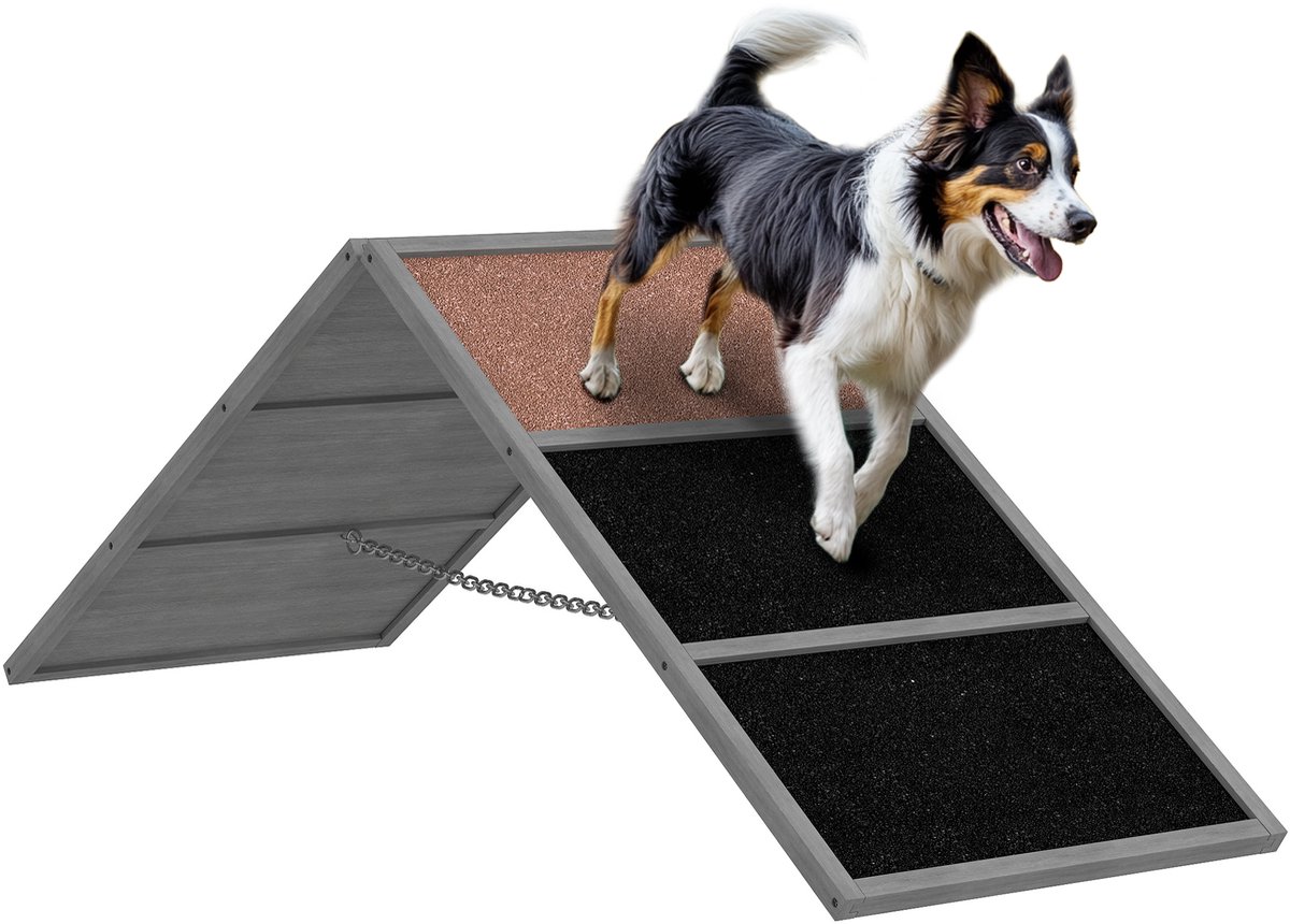 Hondenbehendigheidsbrug - in hoogte verstelbaar behendigheidstoestel met antislipoppervlak - tot 40 kg - 173x59x66cm - grijs