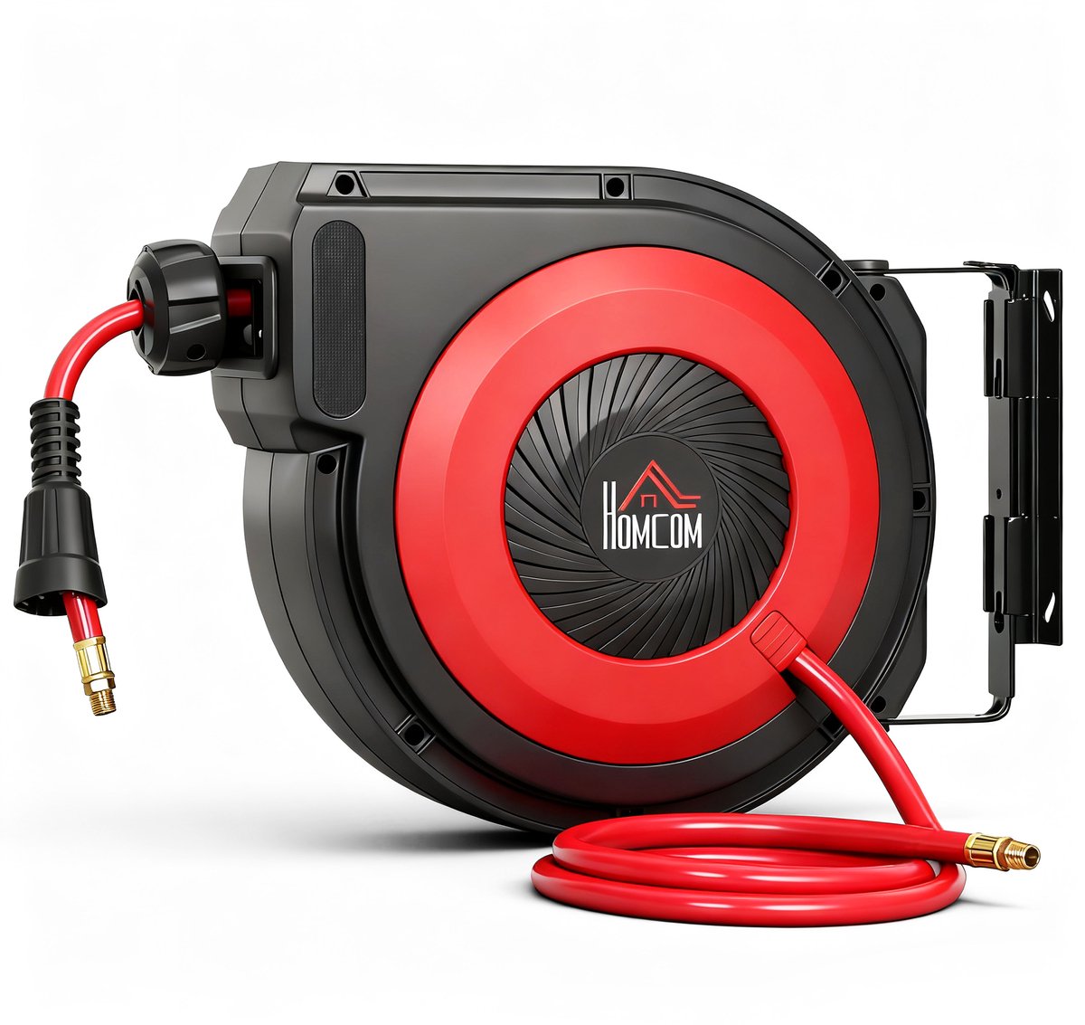 Slanghaspel met oprolmechanisme - 16 - 5 m lange slang - wandmontage - rood en zwart