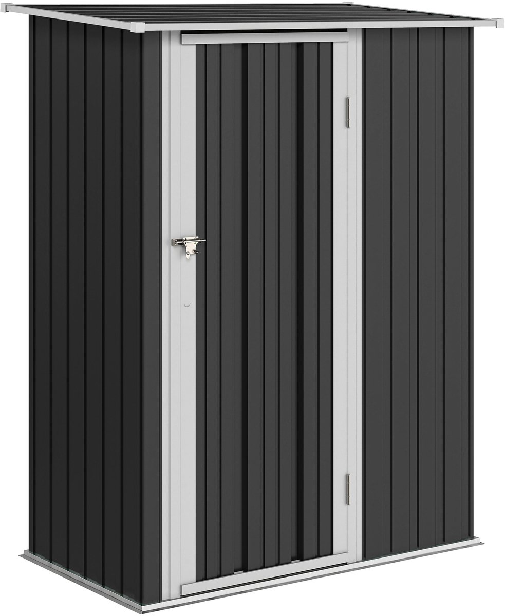 Metalen tuinschuur - 1 - 07 m² - 142 x 86 x 189 cm - gereedschapsschuur met lessenaarsdak - afsluitbare deur - weerbestendig - buitenschuur voor gebruik in de achtertuin/buitenruimte - donkergrijs