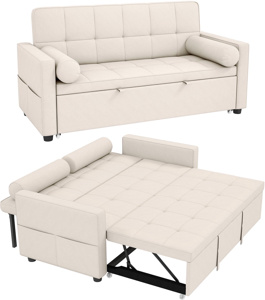 HOMCOM-bankstel - stof met linnenlook (100% polyester) - 80,5 x 137,5 x 84 cm - beige