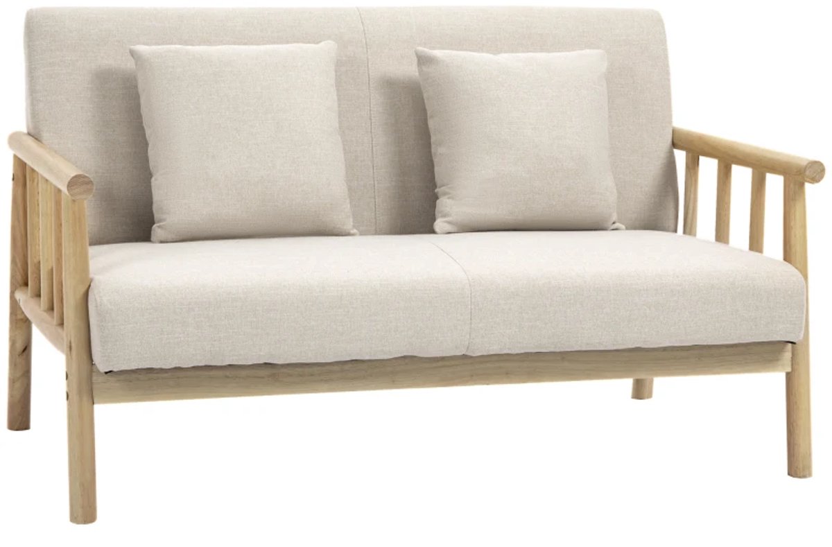 2-Zitsbanken - Stoffen Bekleding in Linnenlook - Compact - Draagvermogen tot 200 kg - Houten Frame - 123L x 69B x 74H cm - Beige
