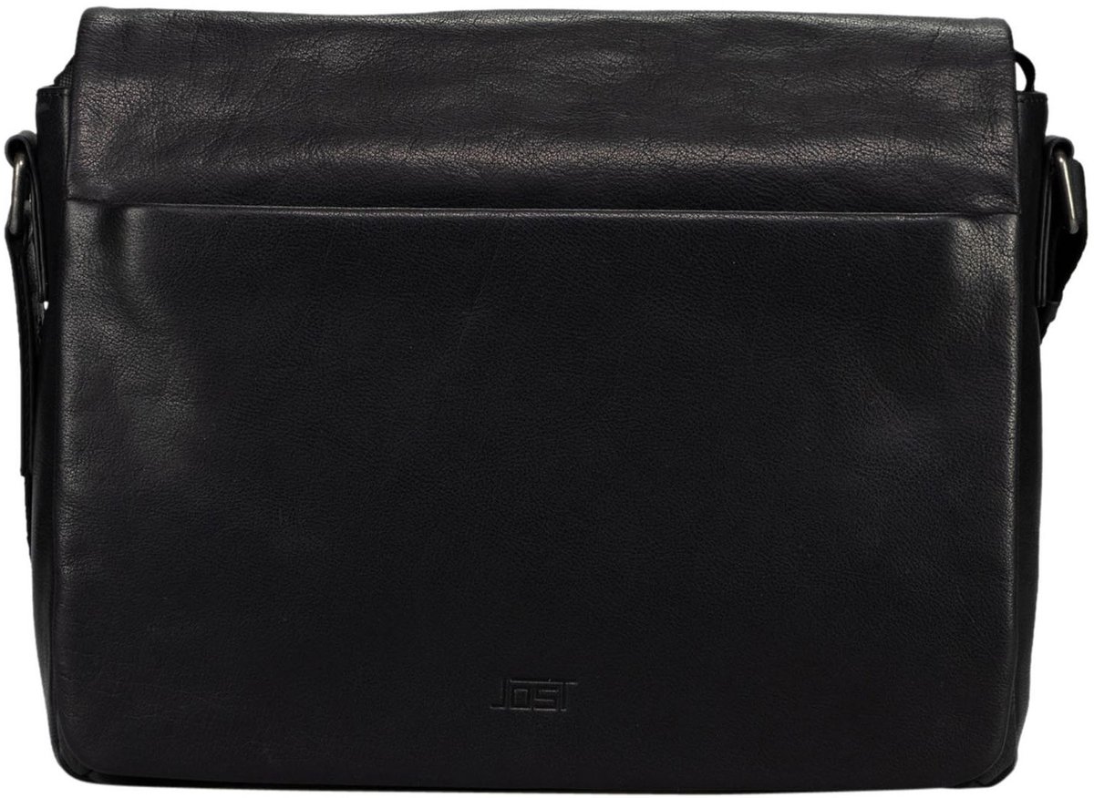 JOST Leren laptoptas schoudertas met laptopvak Glasgow Shoulder Bag Black zwart