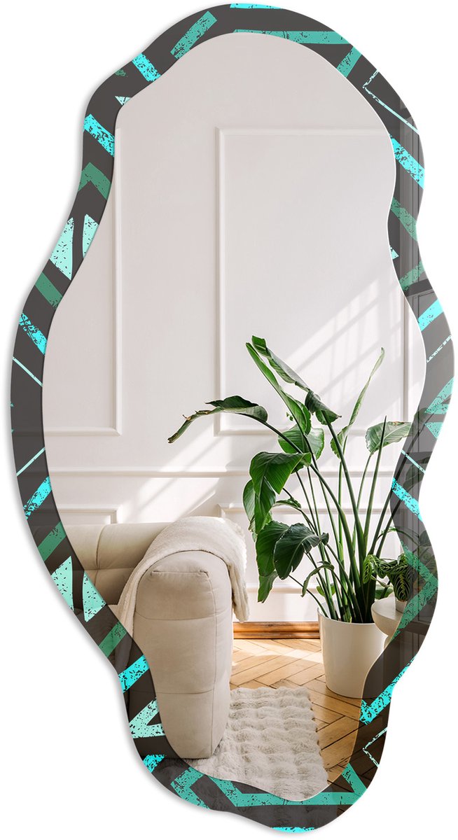 Coloray Geometrische Energie Spiegel - Zwart Stijlvolle Wandspiegel - Organische Spiegel - Woonkamer, Kantoor, Hal - Geometrisch - 45x90 cm - Totale afmeting 52x97 cm