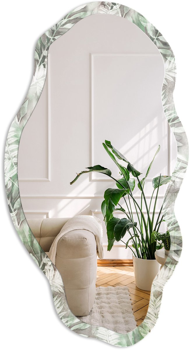 Coloray Groene Jungle Spiegel - Groen Elegante Rechthoekige Wandspiegel - Organische Spiegel - Woonkamer - Aquarel - 45x90 cm - Totale afmeting 52x97 cm
