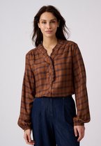 Damart - Geruite twill blouse - Dames - Bruin - 40