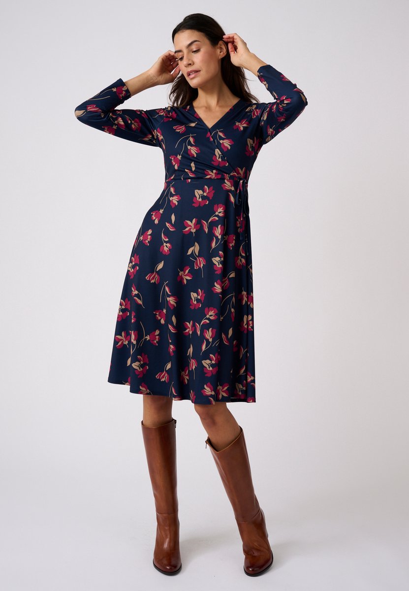 Damart - Gebreide crêpe-jurk met wikkel-effect - Dames - Blauw - L